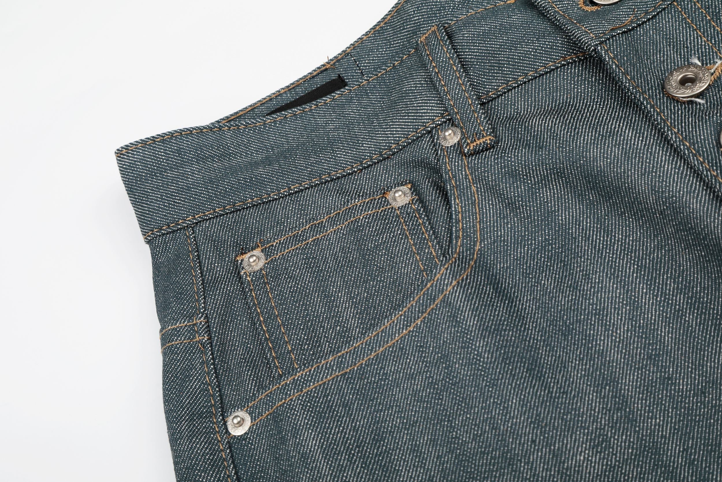 Wide Leg Button-Fly Jeans in Washed Grey Denim | Omirad