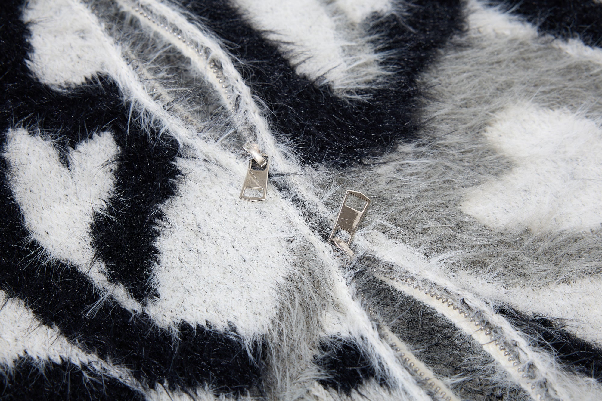 Abstract Flame Pattern Faux-Fur Zip Hoodie | Streetwear