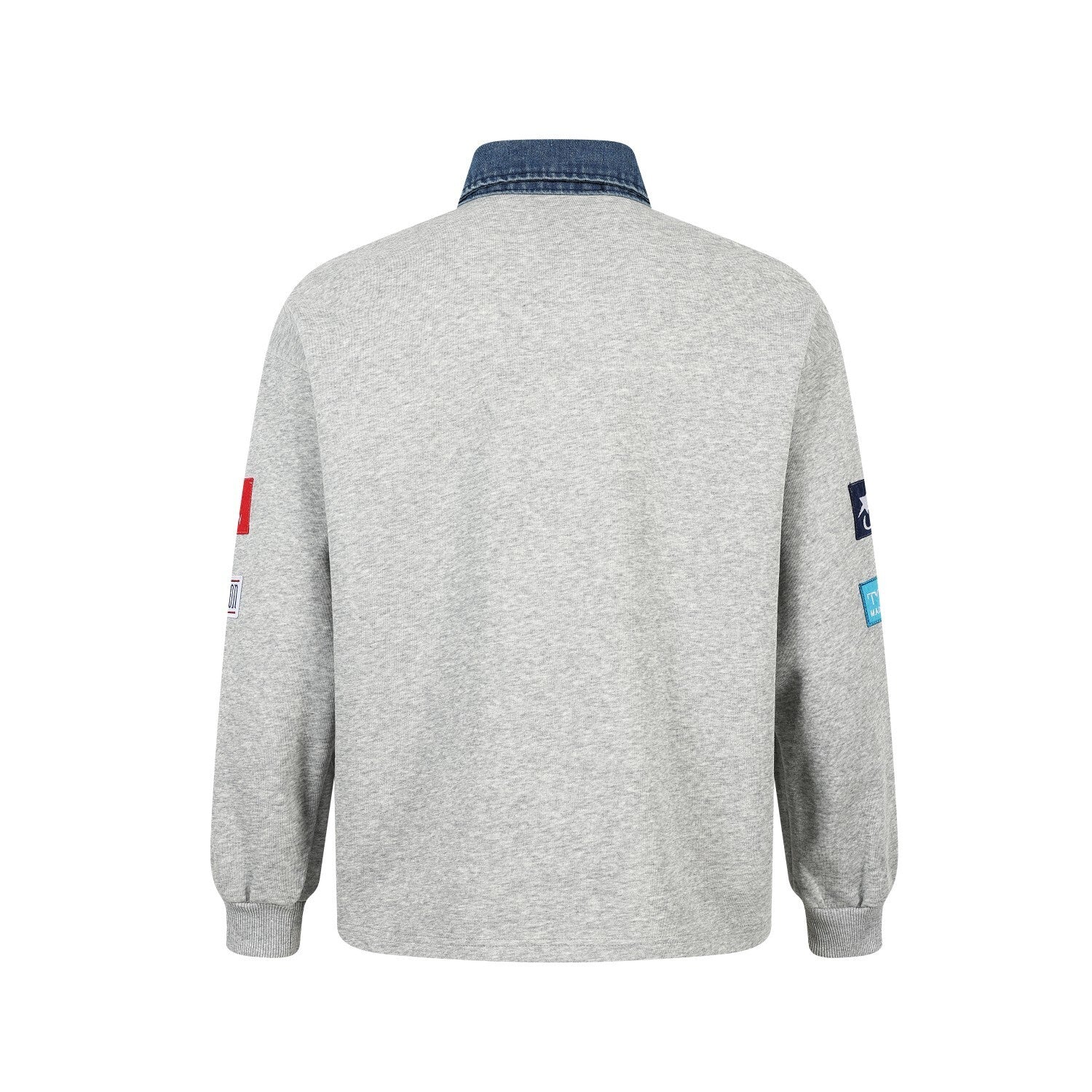 Patchwork Polo Sweatshirt with Contrast Denim Collar