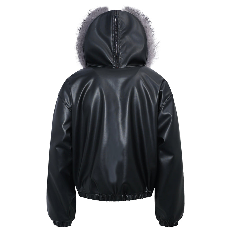 Faux Fur Hood PU Puffer Jacket | High-Gloss Street-Luxury