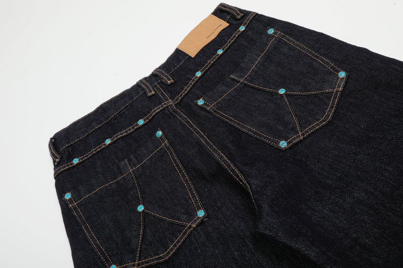 Omirad Studded Dark-Wash Wide-Leg Jeans | SEAKOFF