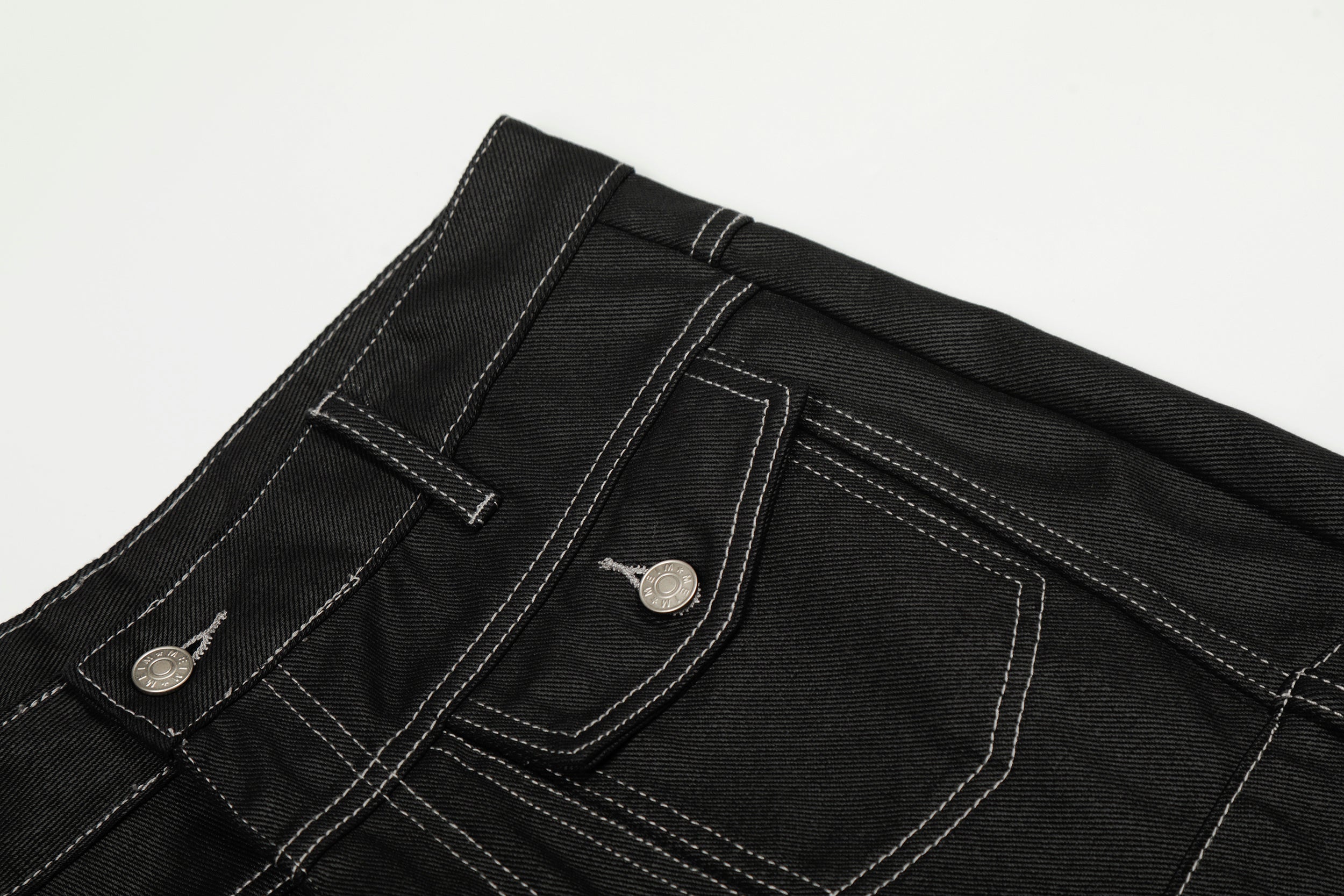 Omirad Contrast Stitch Wide Barrel-Leg Denim Pants