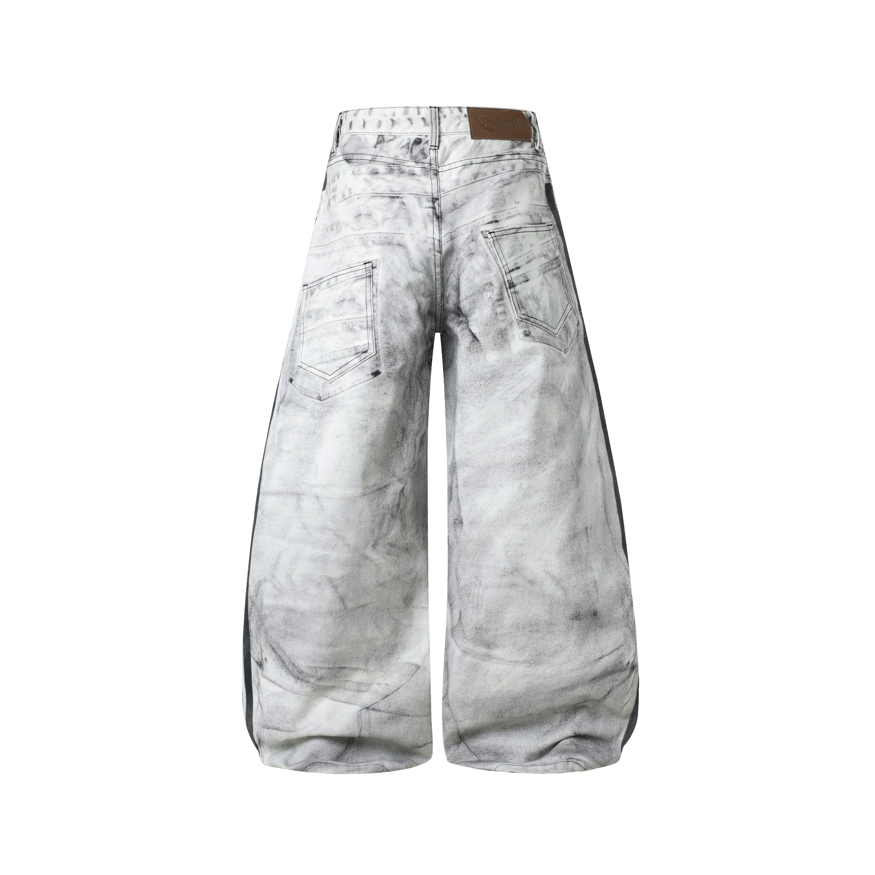 Omirad Distressed Wide-Leg Jeans | Stripe Ripped Denim