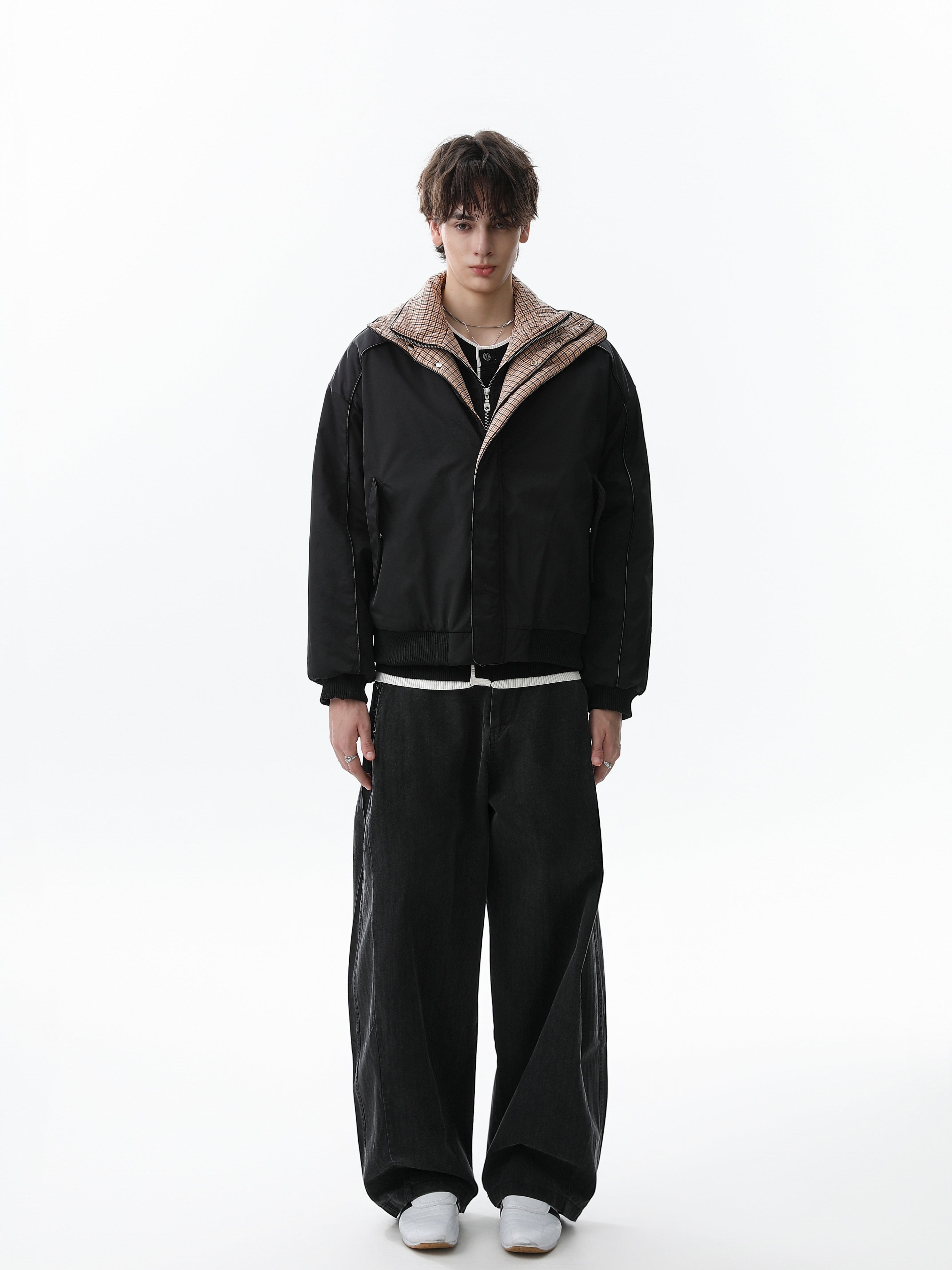 Reversible Check Collar Padded Bomber Jacket | SEAKOFF