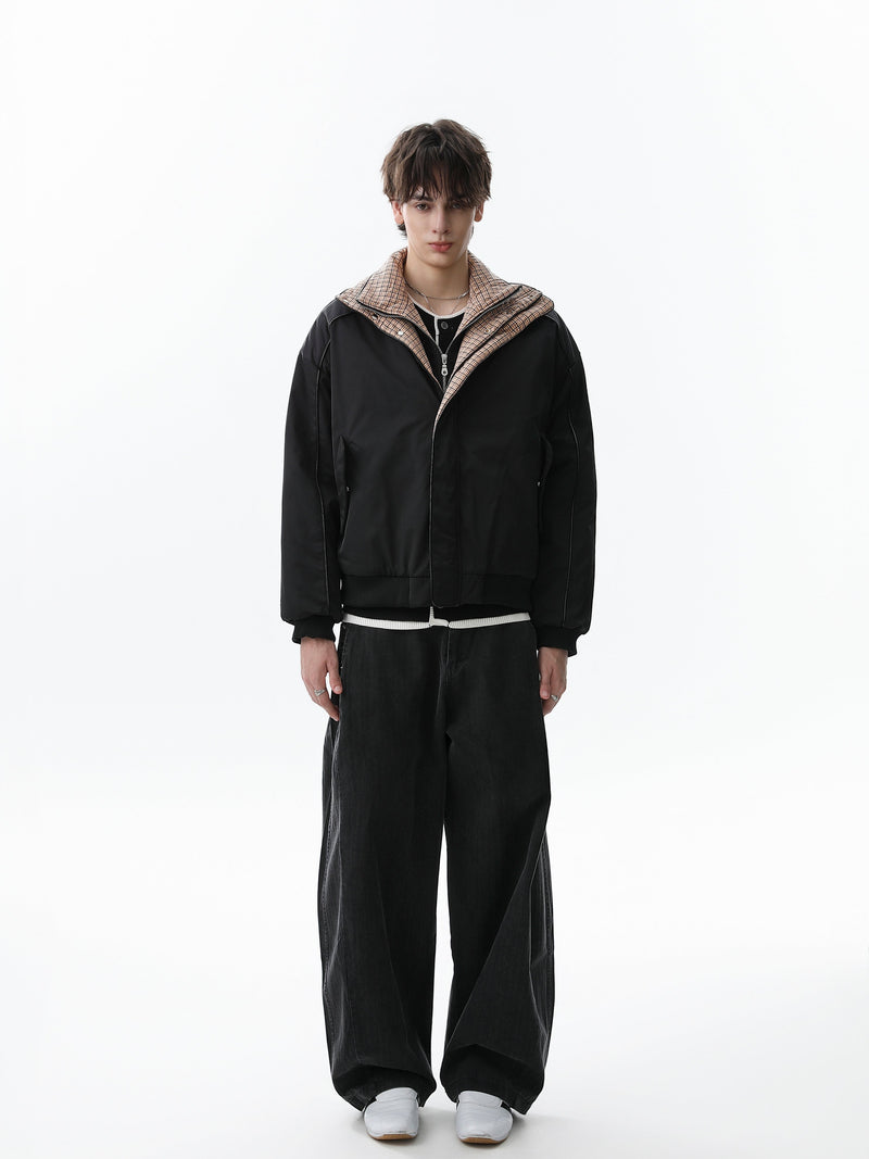 Reversible Check Collar Padded Bomber Jacket | SEAKOFF