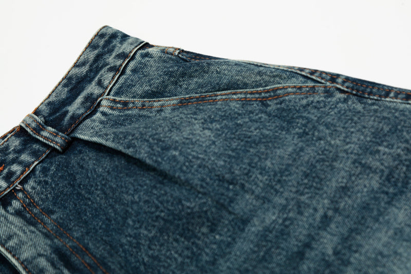 Pearl-Stud Barrel Jeans | Vintage Wash Wide-Leg Denim
