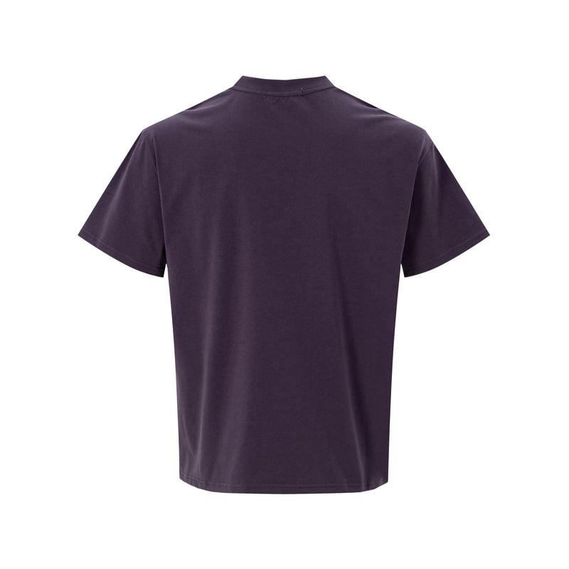 Dark purple crewneck graphic tee with a back view and clean minimalist streetwear style