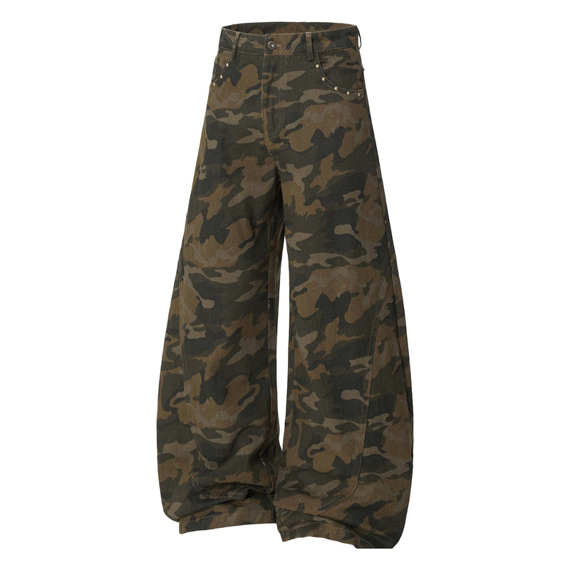 Omirad Camouflage Barrel-Leg Jeans | Wide Leg Camo Denim
