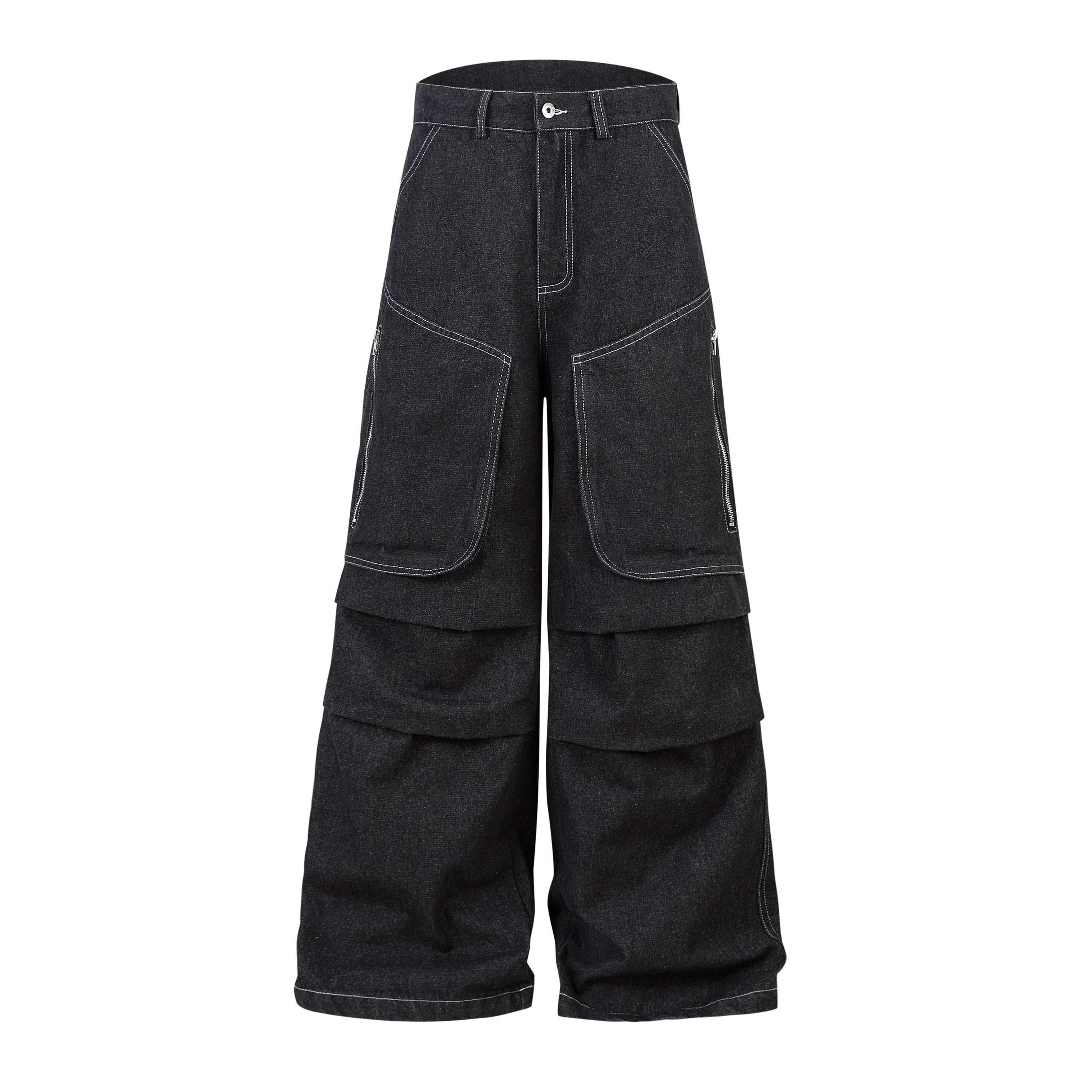 Omirad Stacked Cargo Wide-Leg Jeans | Black Denim