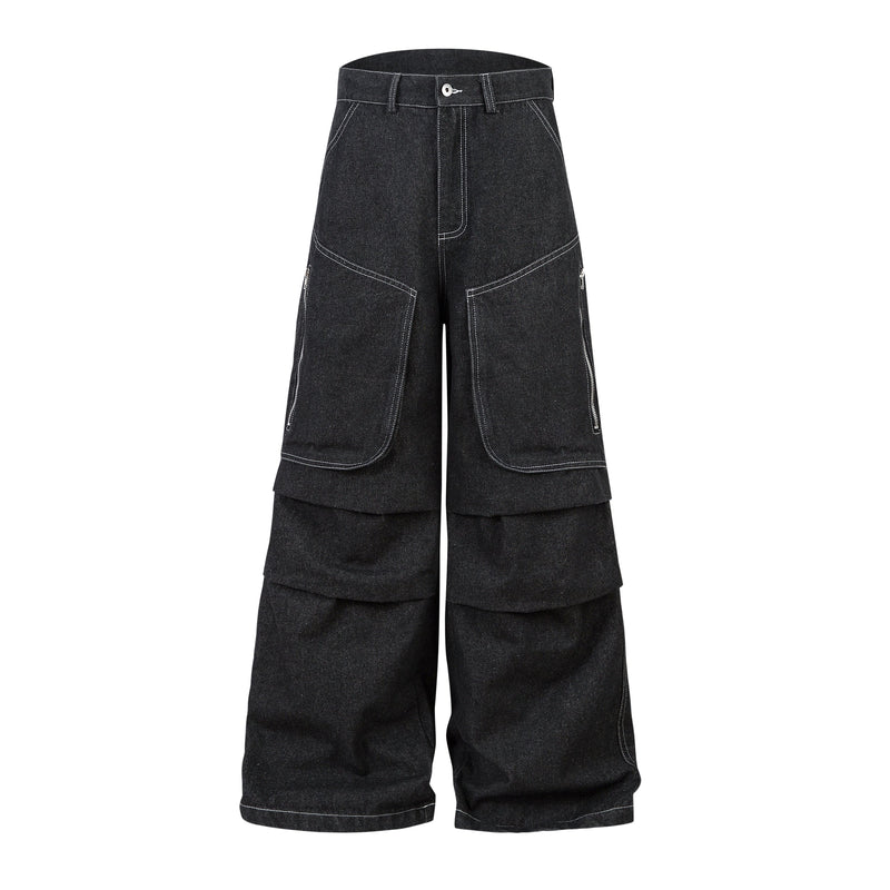Omirad Stacked Cargo Wide-Leg Jeans | Black Denim