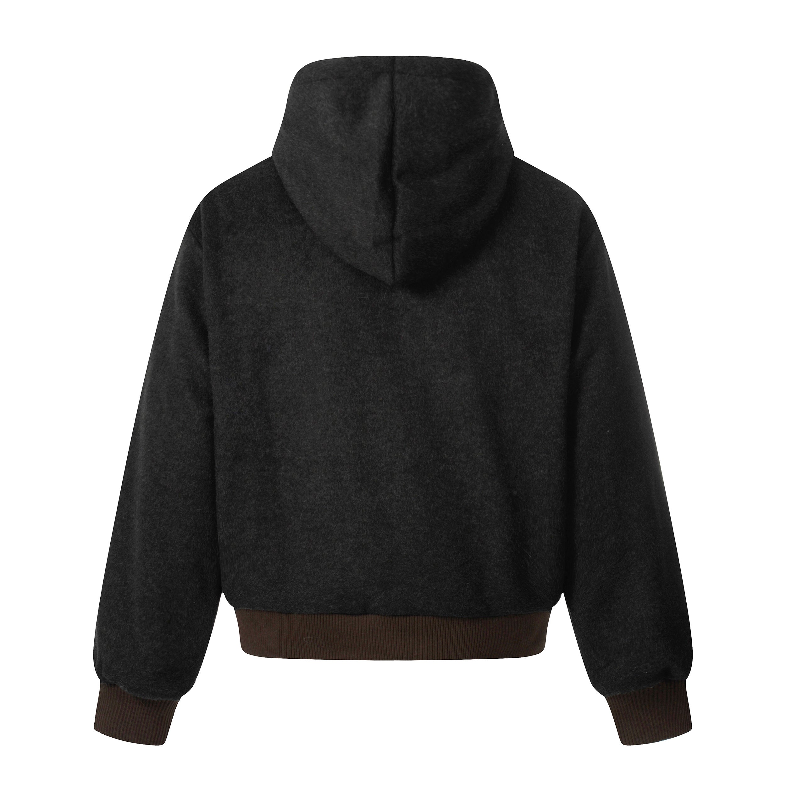 Wool Blend Fleece Hooded Bomber Jacket | Omirad
