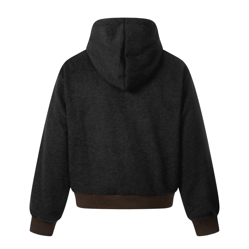 Wool Blend Fleece Hooded Bomber Jacket | Omirad