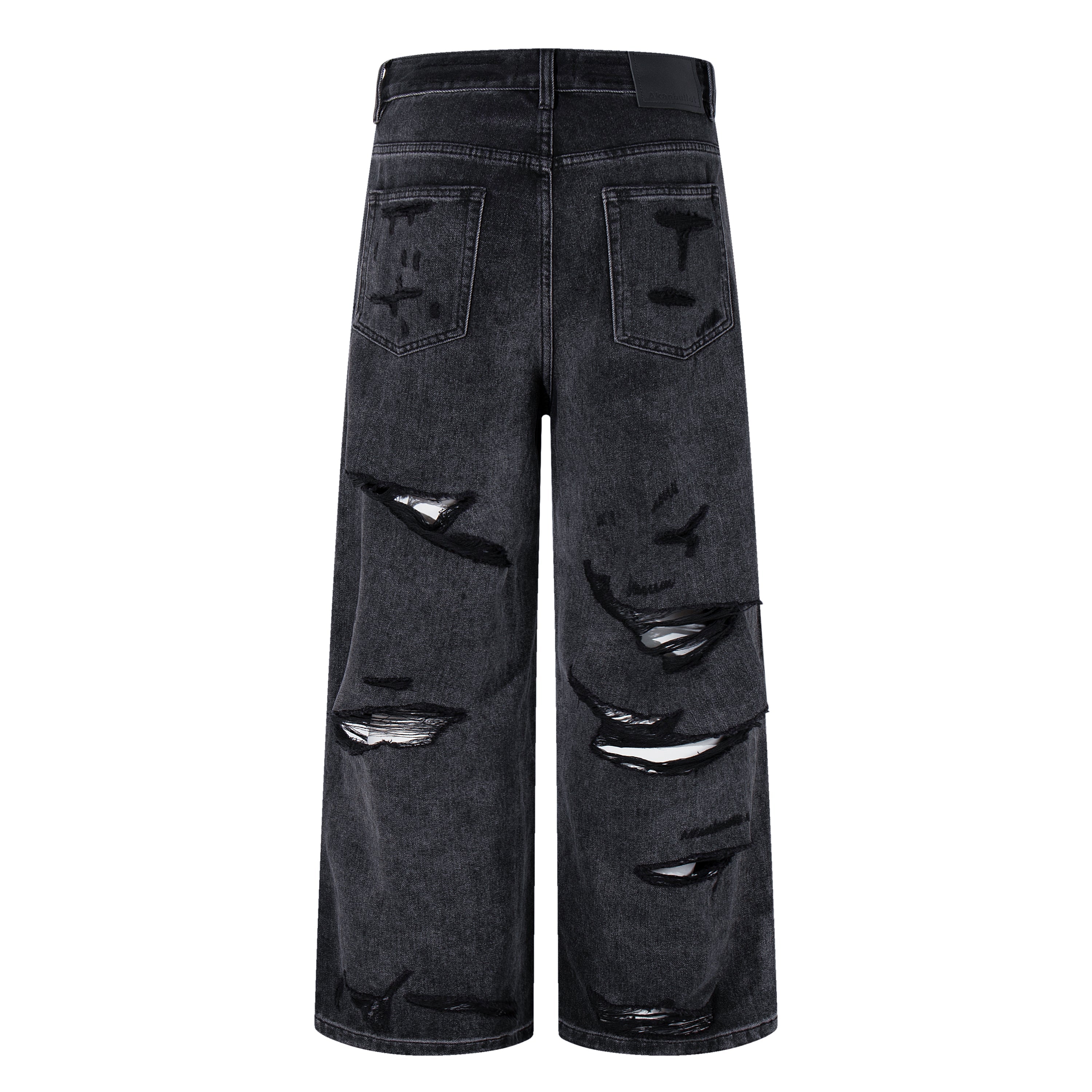 Omirad Coated-Distress Wide-Leg Jeans | Deep Charcoal Denim