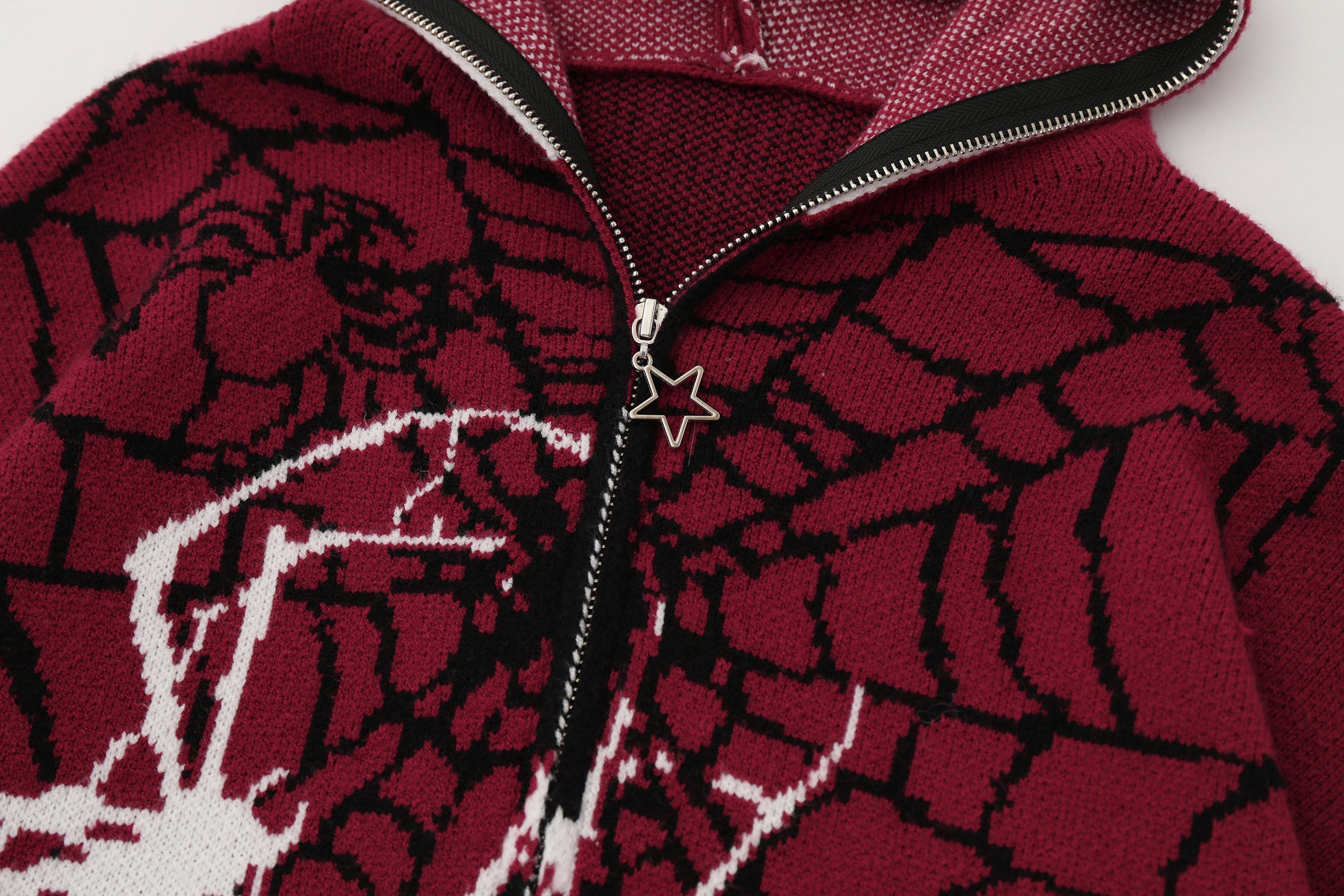 Spider Web Knit Zip Hoodie | Dark Streetwear Oversized