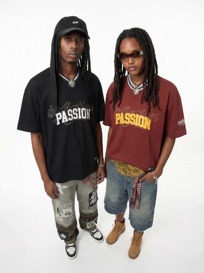 Inflation Passion Graphic V-Neck Tee | Varsity Streetwear