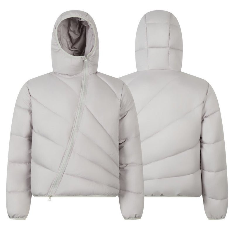 Asymmetric Zip Hooded Puffer Jacket | Streetwear Puffer