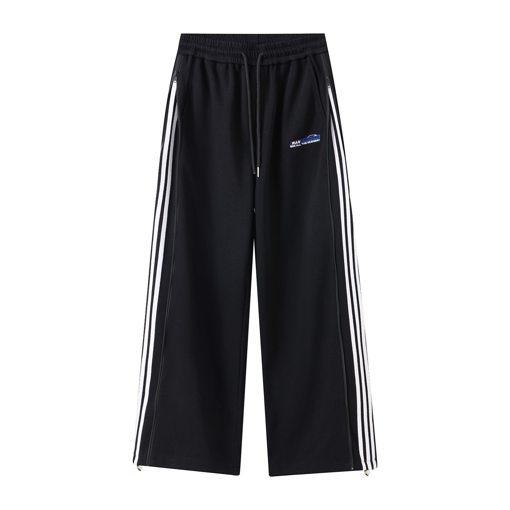 Retro Wide-Leg Track Pants with Triple Side Stripes