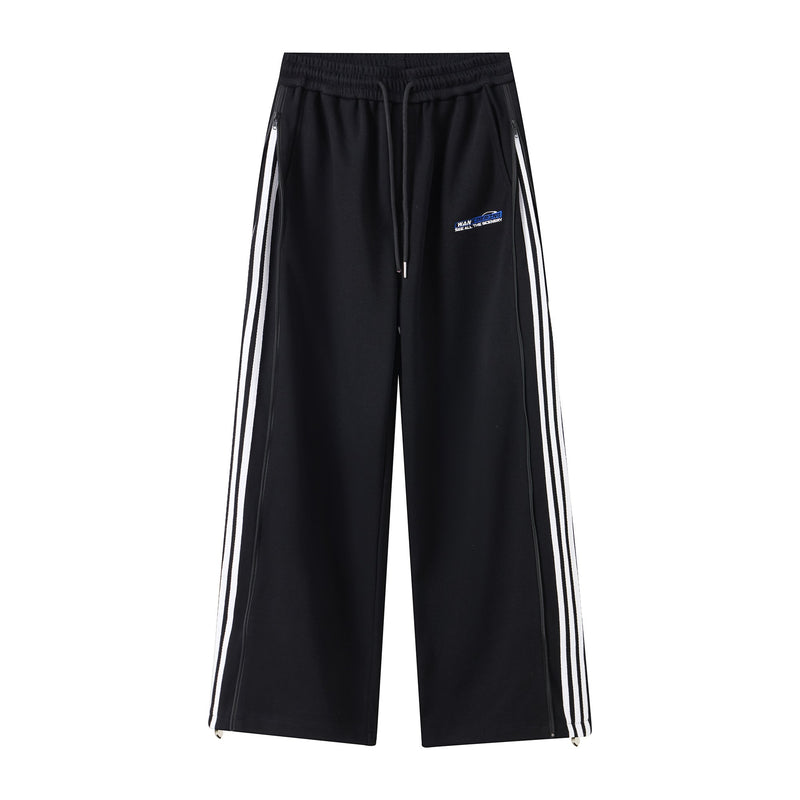 Retro Wide-Leg Track Pants with Triple Side Stripes