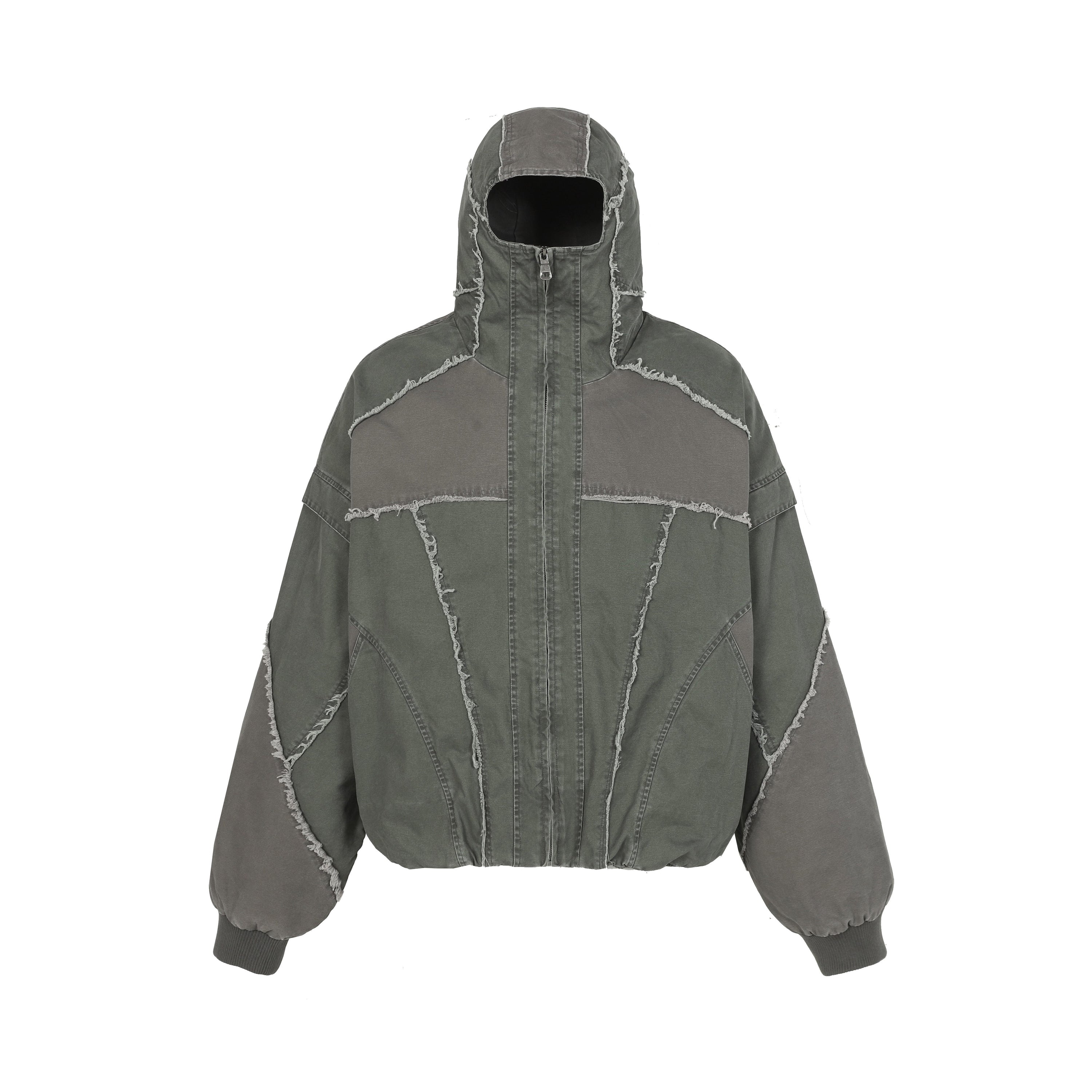 Multi-Panel Distressed Hooded Jacket | Raw-Edge Streetwear
