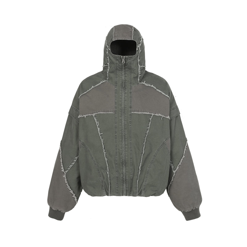 Multi-Panel Distressed Hooded Jacket | Raw-Edge Streetwear