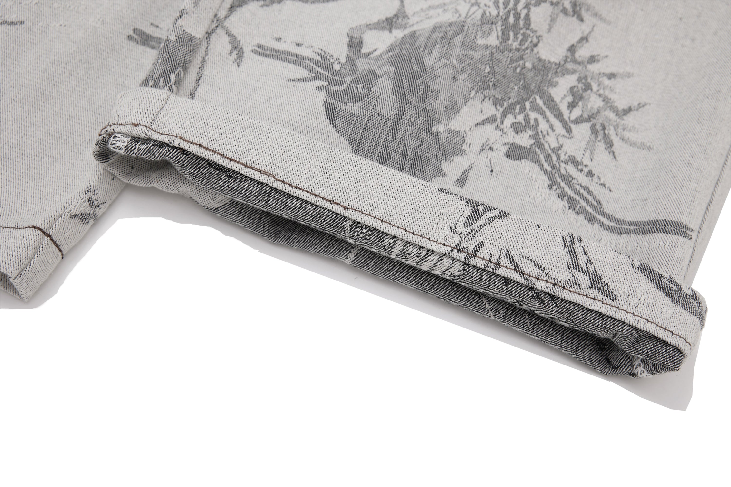Ink-Wash Print Wide-Leg Pants | Abstract Brushstroke Denim