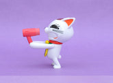 The Dandadan Lucky Cat PVC Figure, measuring 9.5 cm, is a charming addition to any anime figure collection. In kawaii style, it stands on two legs with a purple backdrop, features exaggerated traits while holding a pink hairdryer, and wears a yellow bell collar.