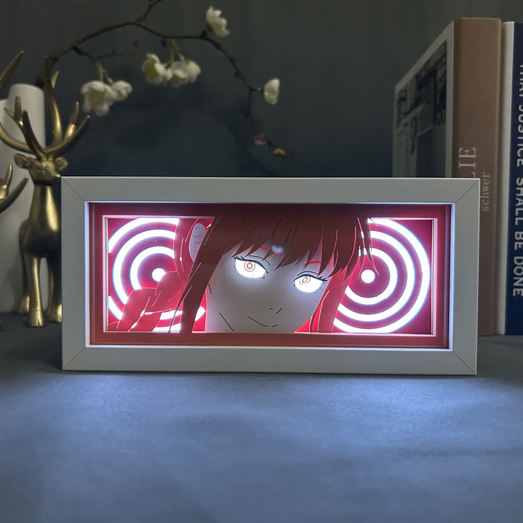 The Chainsaw Man Makima Anime Light Box, a 3D LED lamp with 16 colors and remote control, showcases the Makima character&