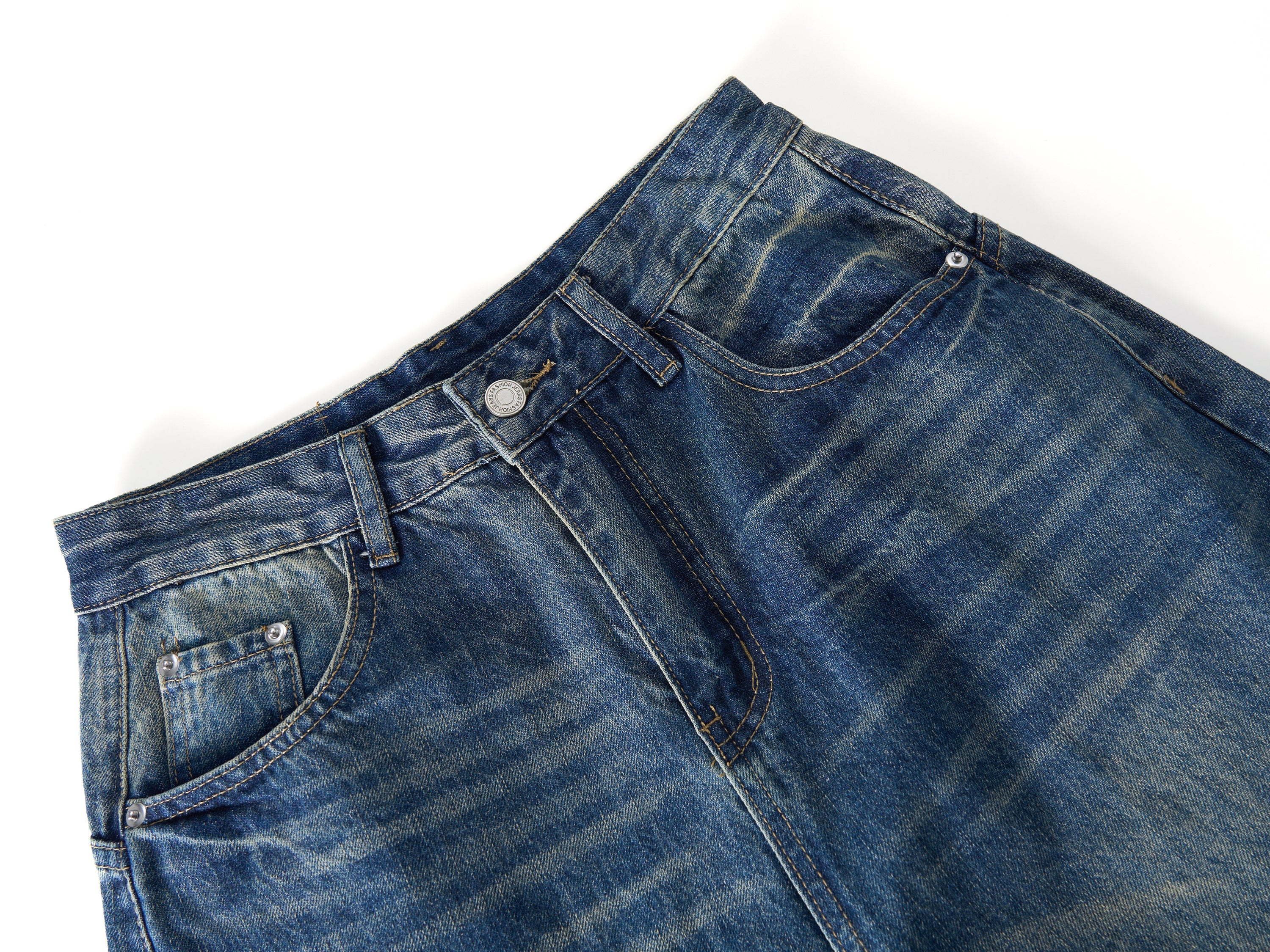 Wave-Fade Balloon Wide-Leg Jeans | Vintage Washed Denim