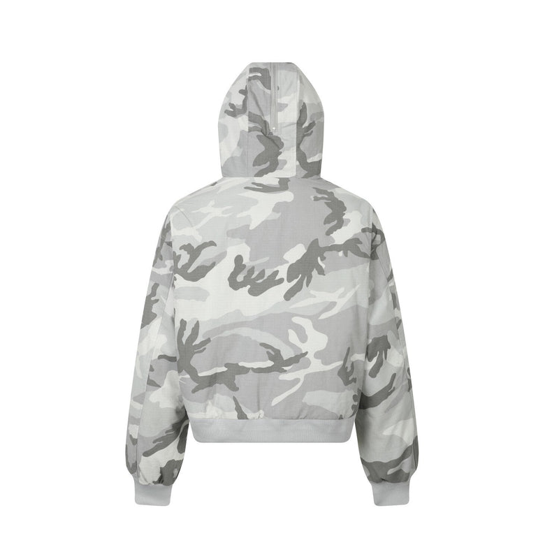 Camo Faux Fur Hood Cropped Bomber Jacket | Omirad