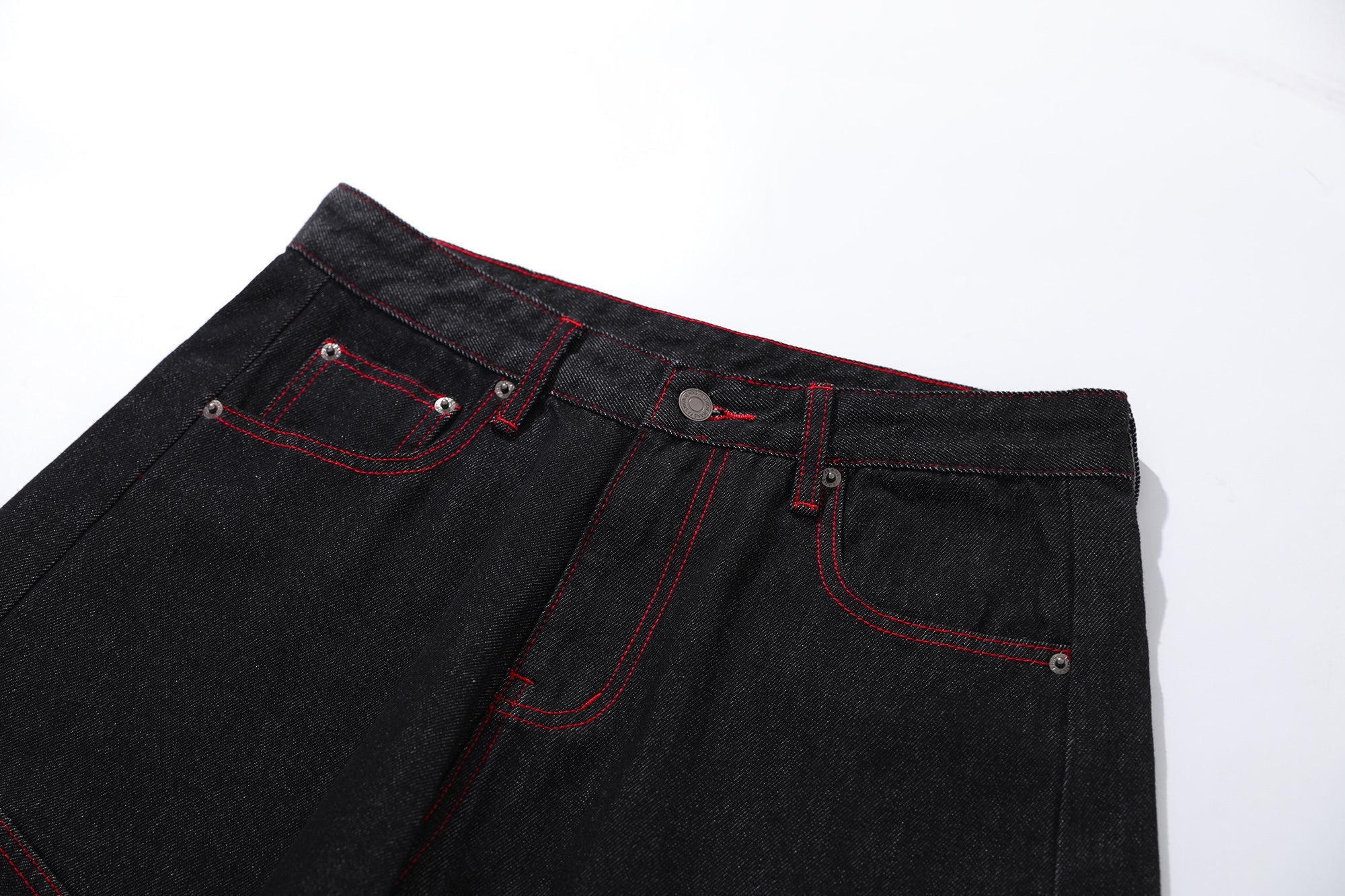 Omirad Red-Stitch Curved Cargo Denim Pants | Wide Leg