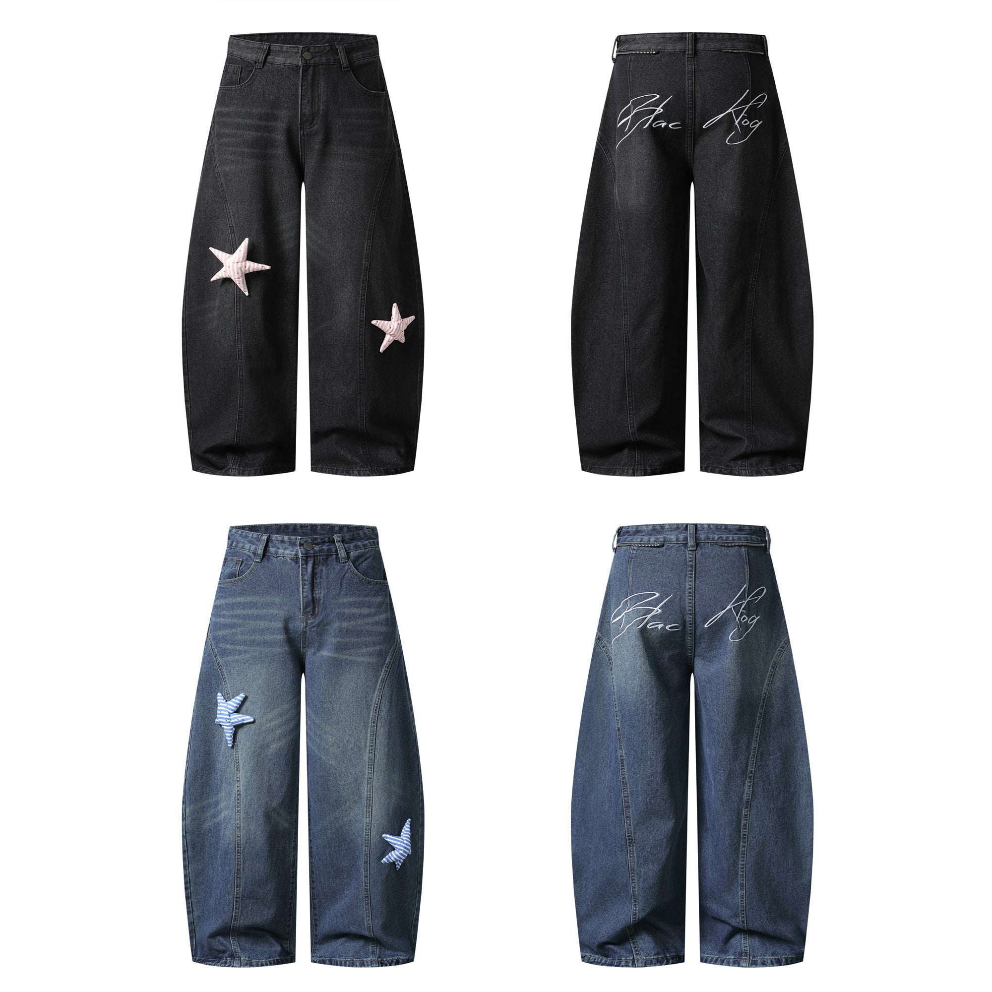 Star Patch Wide-Leg Denim Jeans | Y2K Street Style