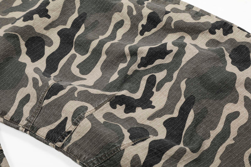 Grey Camo Barrel Pants | Wide-Leg Ripstop Cotton Trousers