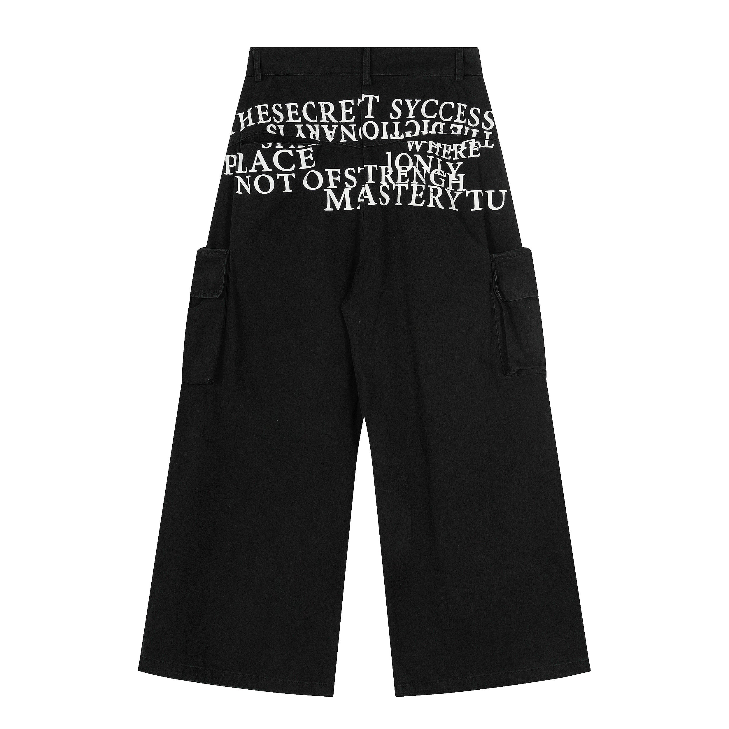 Omirad Typography Cargo Wide-Leg Pants | Black Streetwear