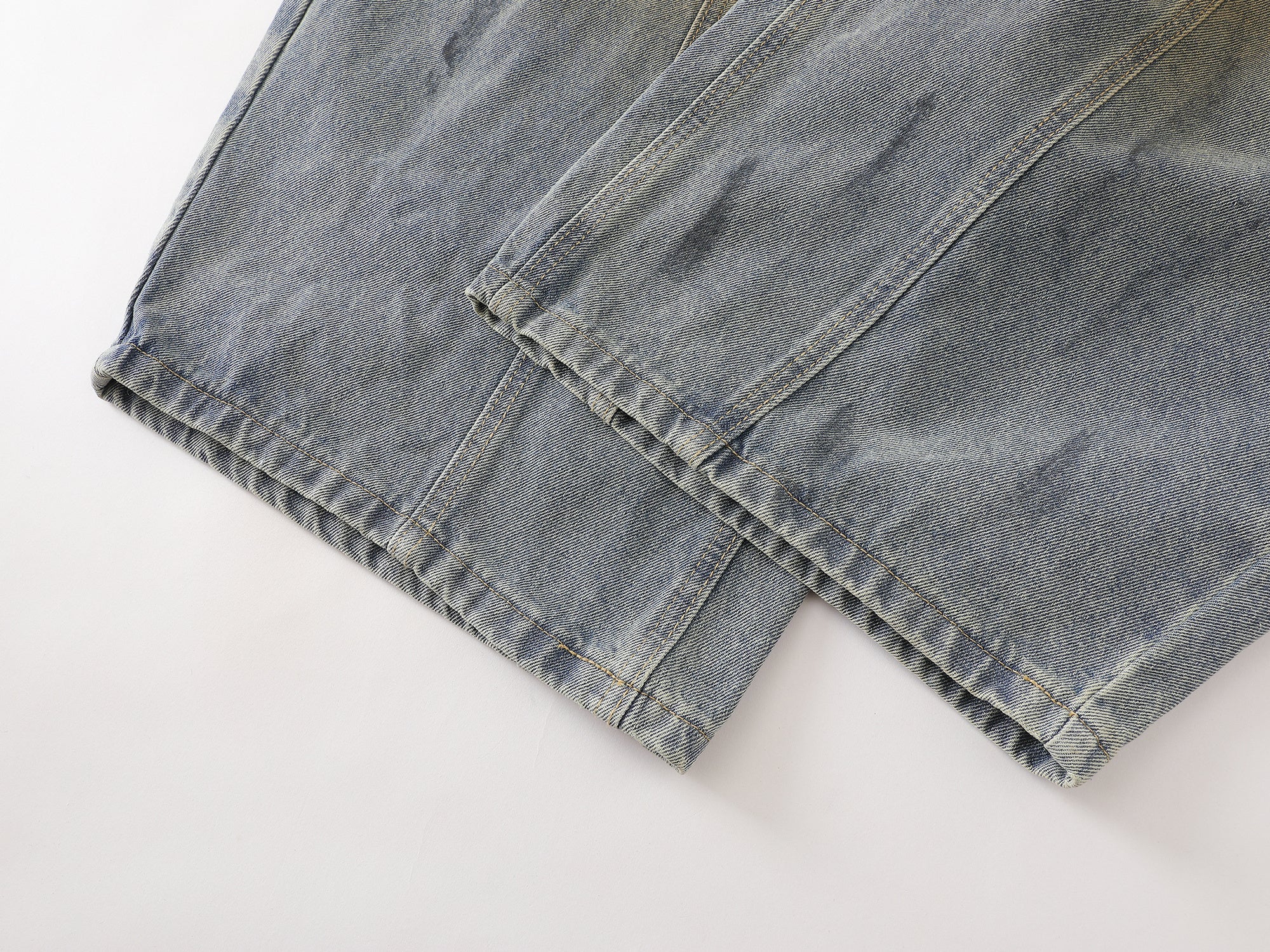 Faded Curved-Panel Wide-Leg Denim Pants | Streetwear Jeans