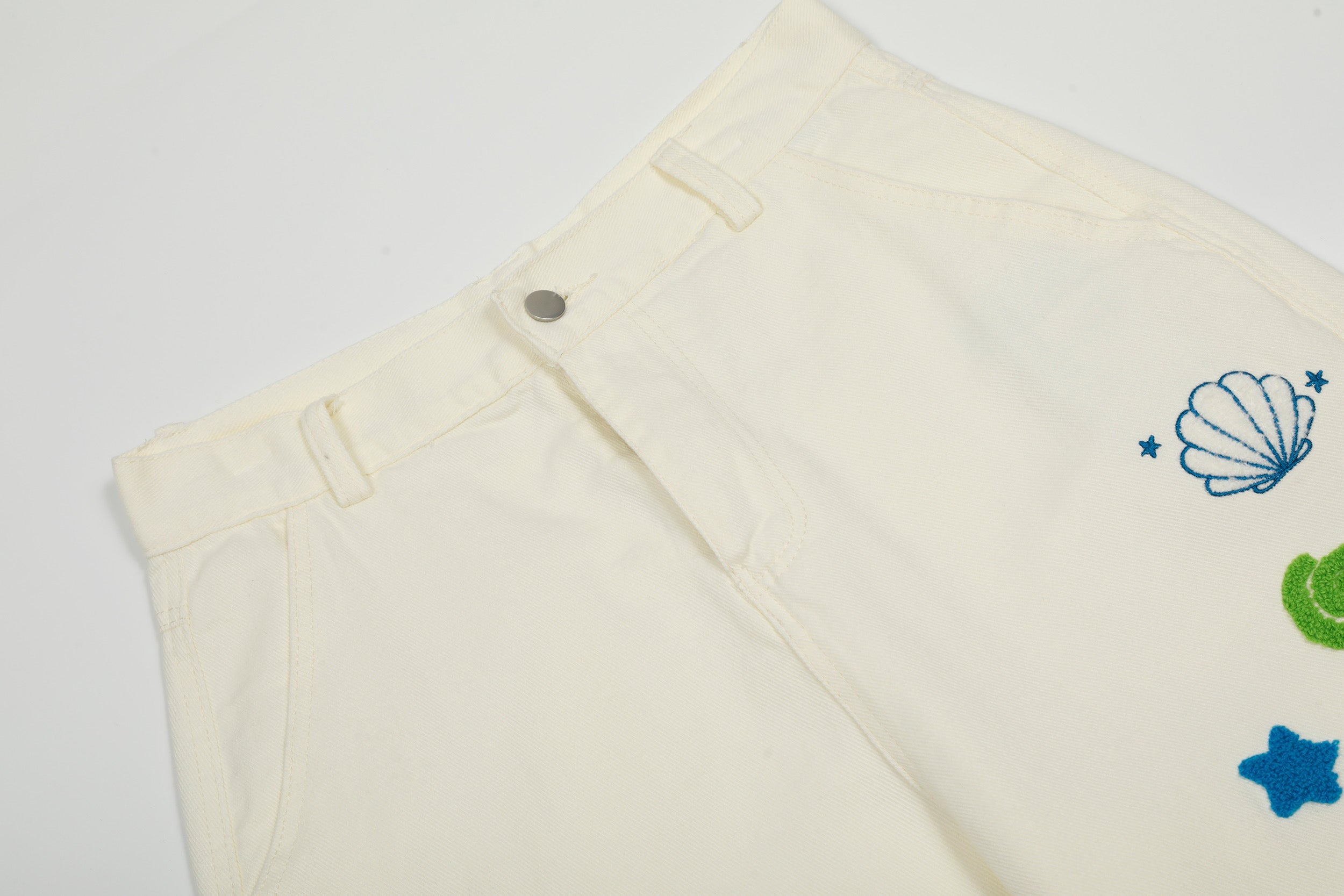 Sea Shell Embroidered Wide-Leg Cargo Pants | Coastal Streetwear