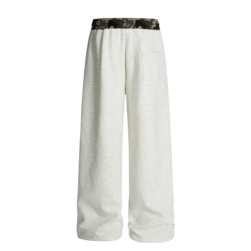 Camo Waist All-Over Text Graphic Wide-Leg Sweatpants