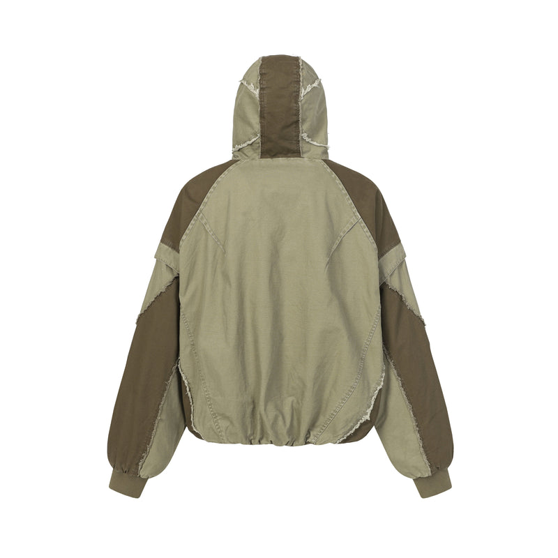 Multi-Panel Distressed Hooded Jacket | Raw-Edge Streetwear
