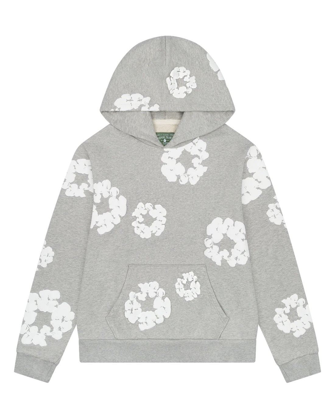 Gray “Cotton Wreath” Denim Tears Hoodie – White Floral Print Streetwear Pullover