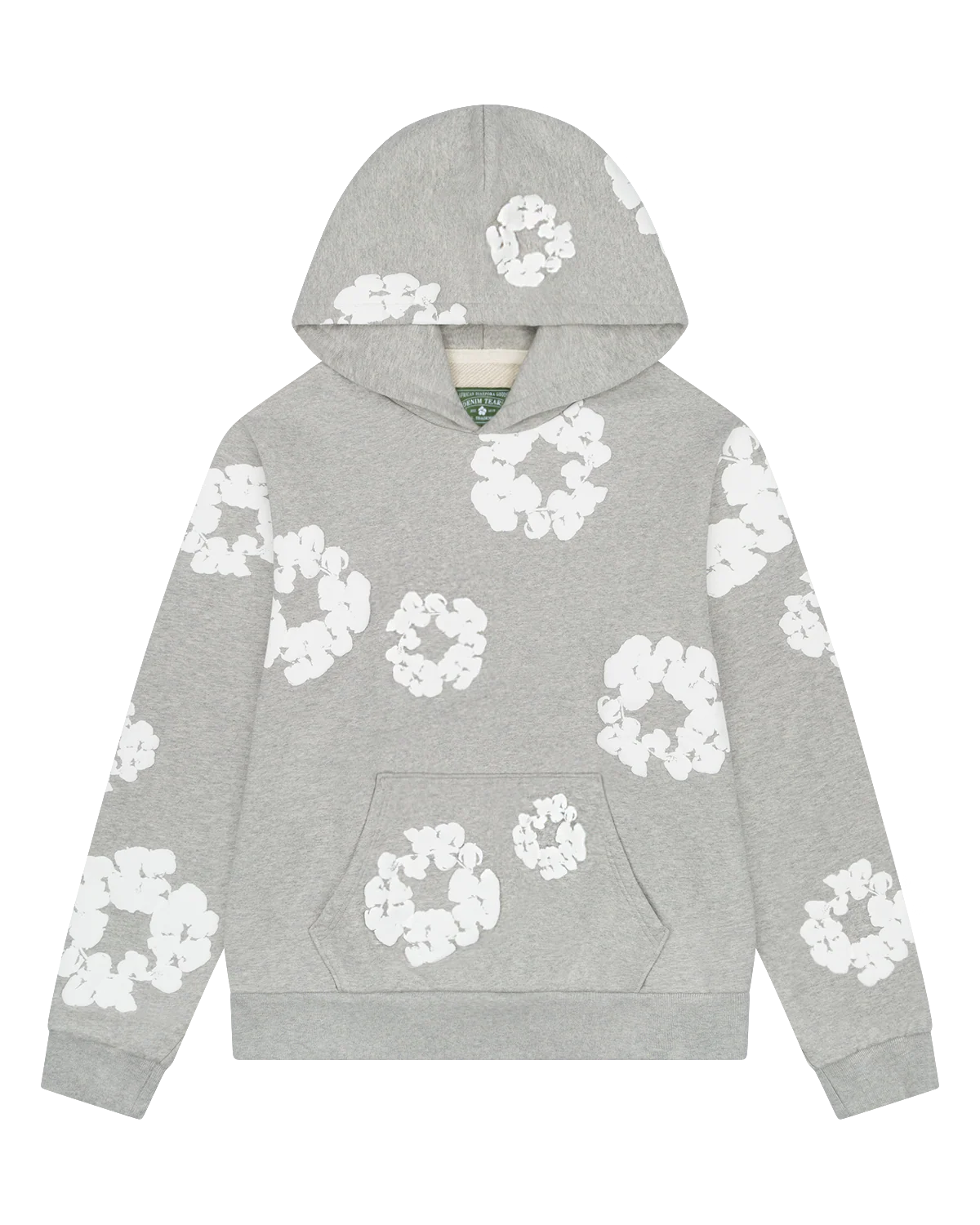 Gray “Cotton Wreath” Denim Tears Hoodie – White Floral Print Streetwear Pullover