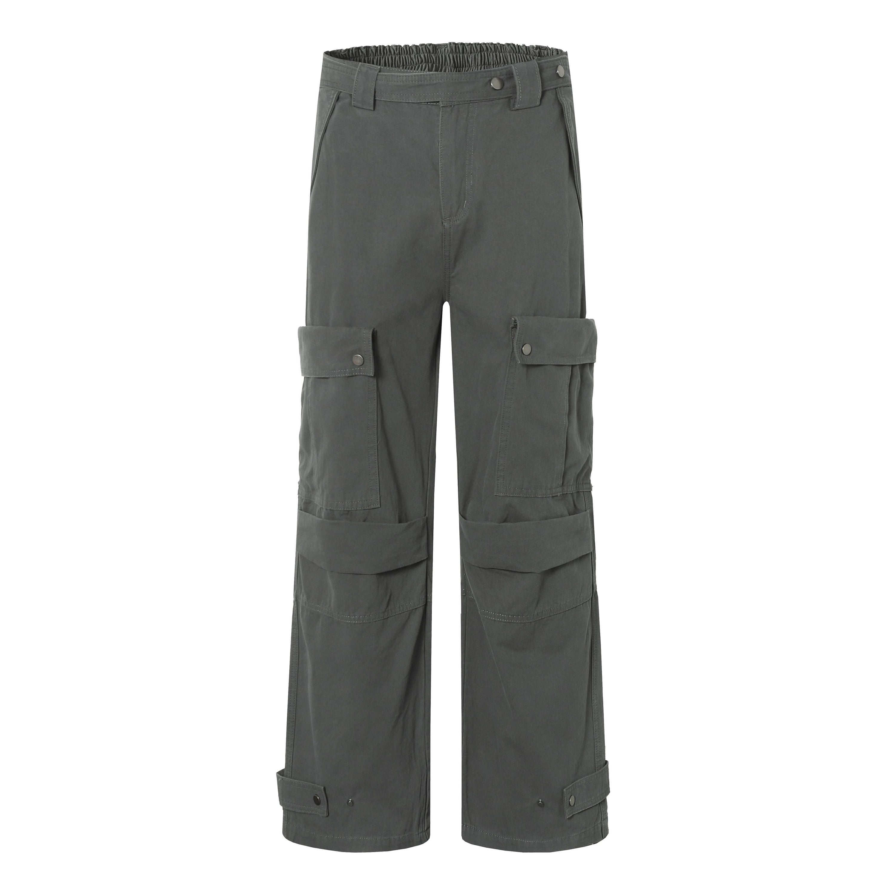 Wide-Leg Multi-Pocket Cargo Pants with Adjustable Hem