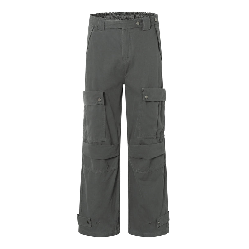 Wide-Leg Multi-Pocket Cargo Pants with Adjustable Hem
