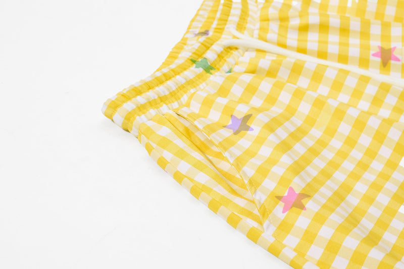 Pastel Gingham Balloon Pants | Y2K Wide-Leg Star Print