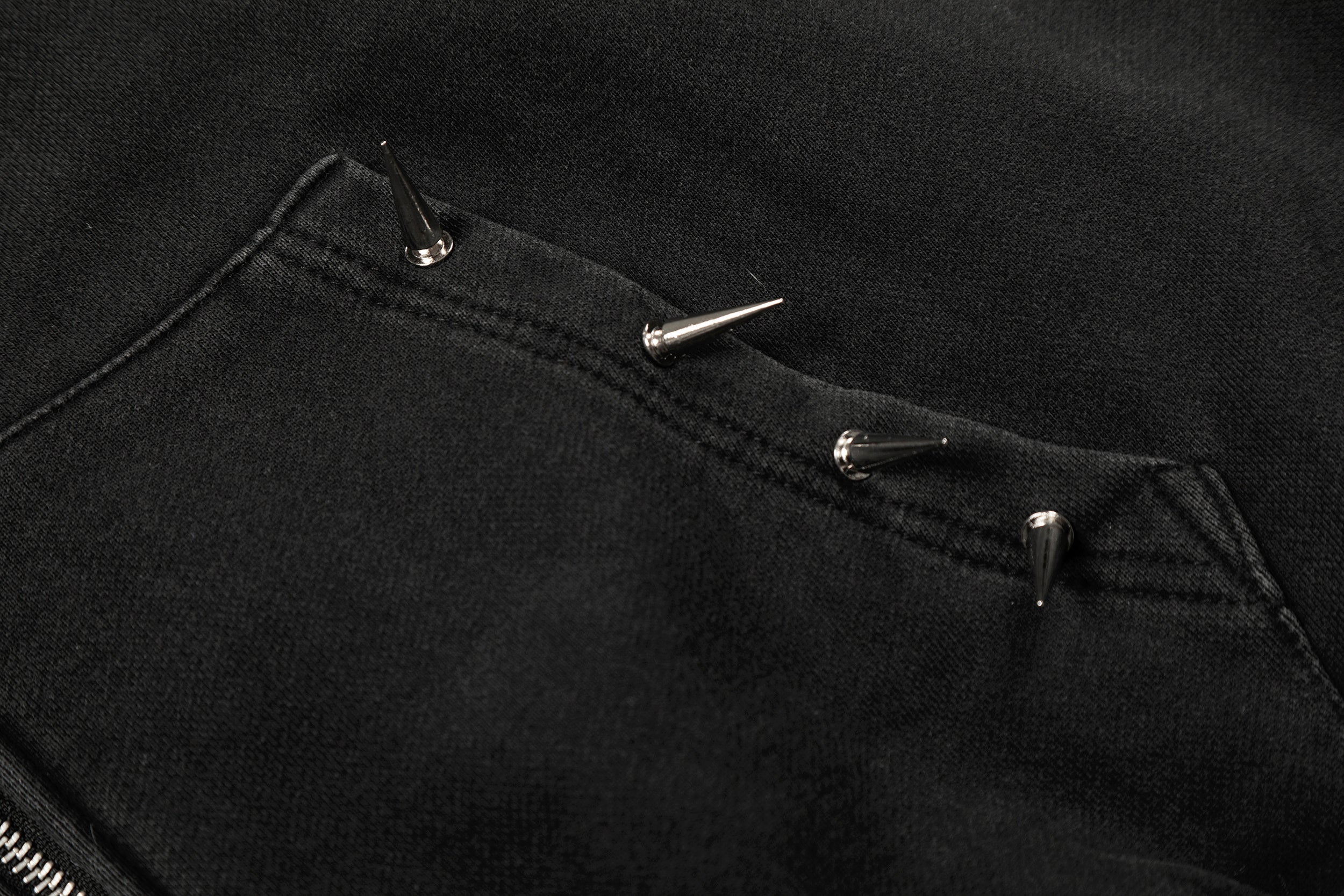 Omirad Studded Zip-Up Hoodie | Metal Spike Streetwear