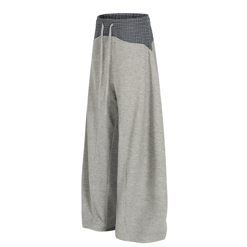 Layered Waist Wide-Leg Sweatpants | Contrast Check Panel