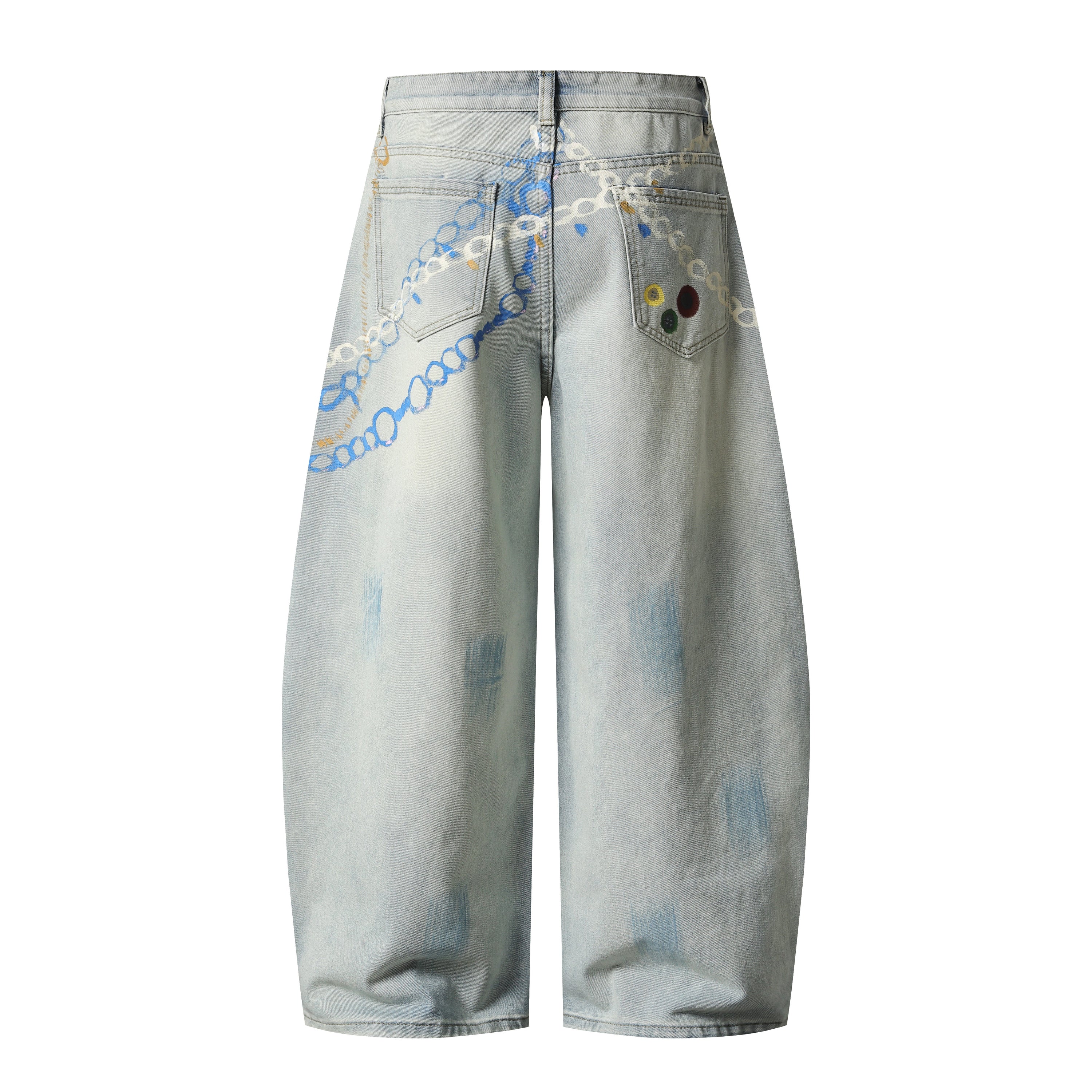 Hand-Painted Graphic Wide-Leg Denim Pants | 100% Cotton