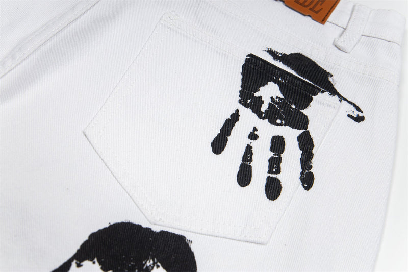 Omirad Handprint White Denim Pants | Wide-Leg Street Style