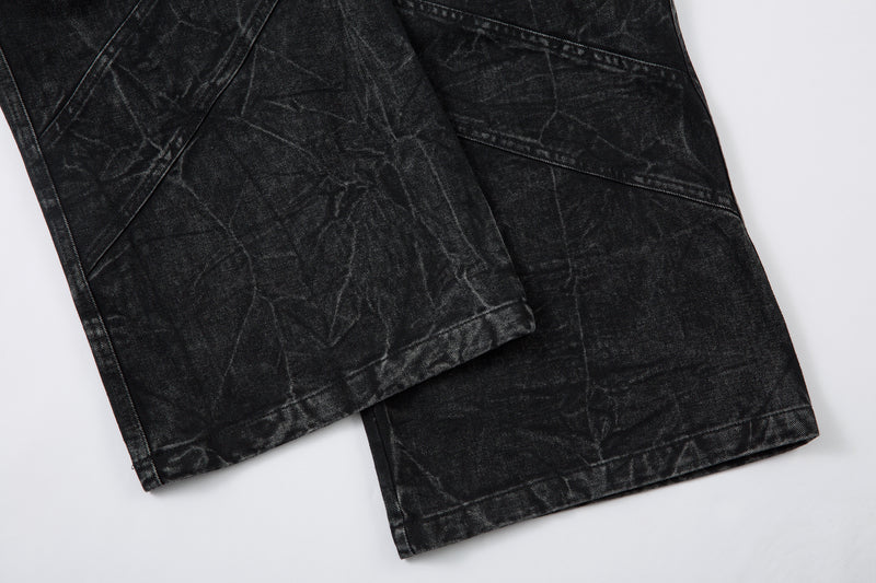 Crinkle-Wash Multi-Panel Wide-Leg Jeans | Oversized Denim