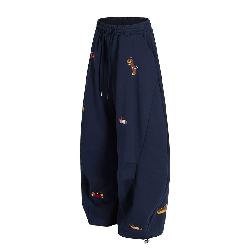 Embroidered Dog Motif Wide-Leg Sweatpants | Omirad