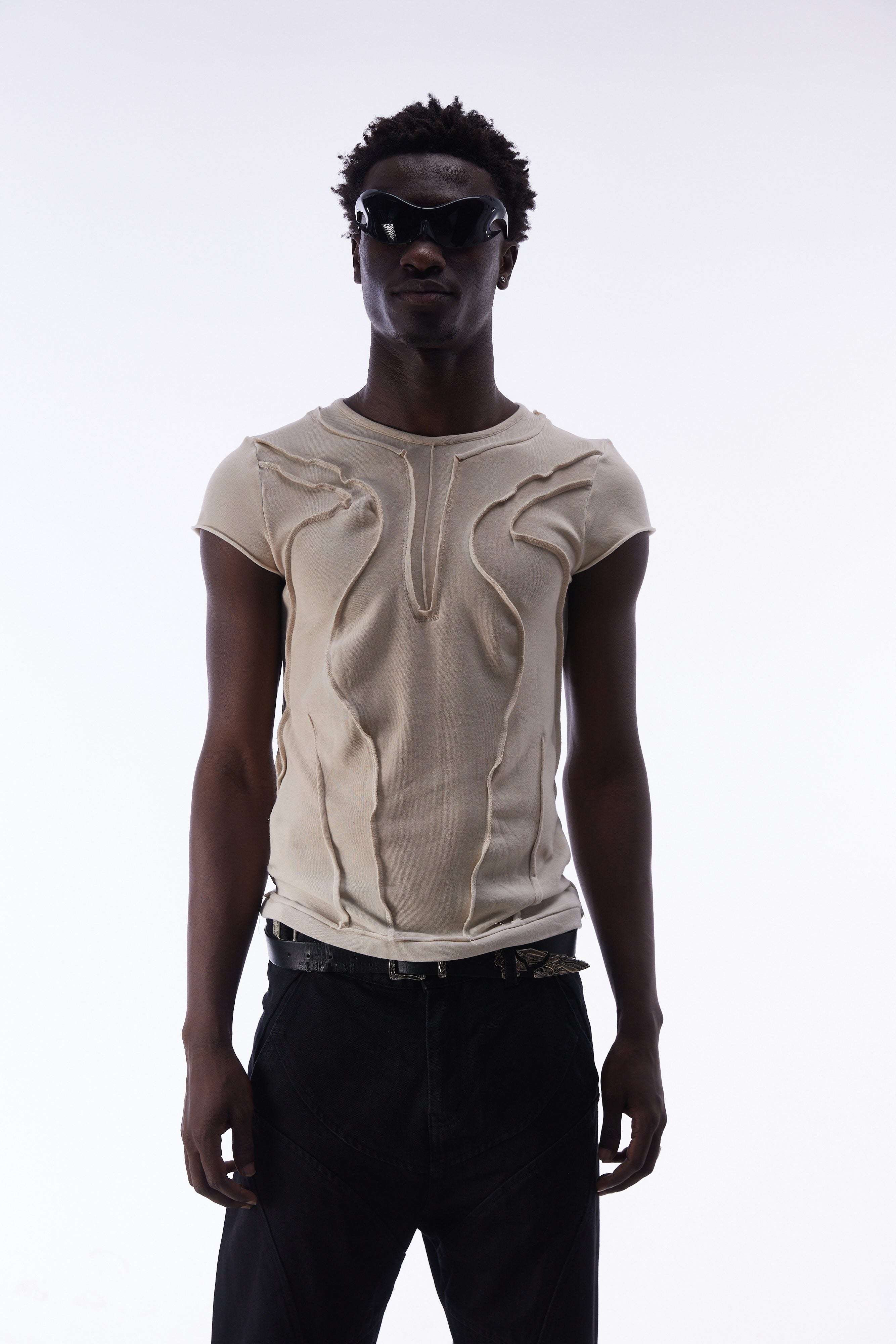 Omirad Raw Seam Sculpted Panel Cotton Tee | Avant-Garde Streetwear