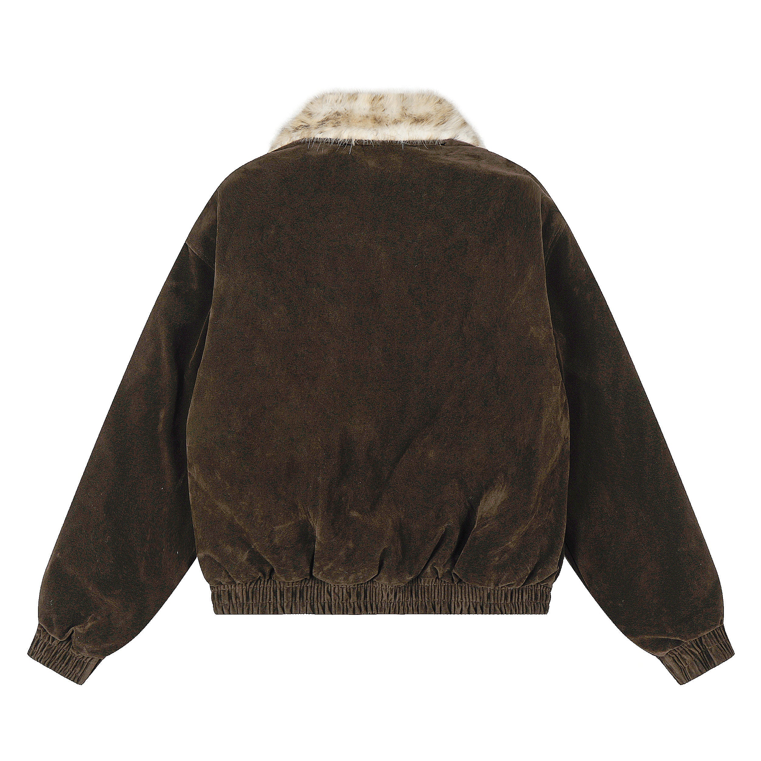 Faux Fur Collar Suede-Texture Bomber Jacket | Omirad